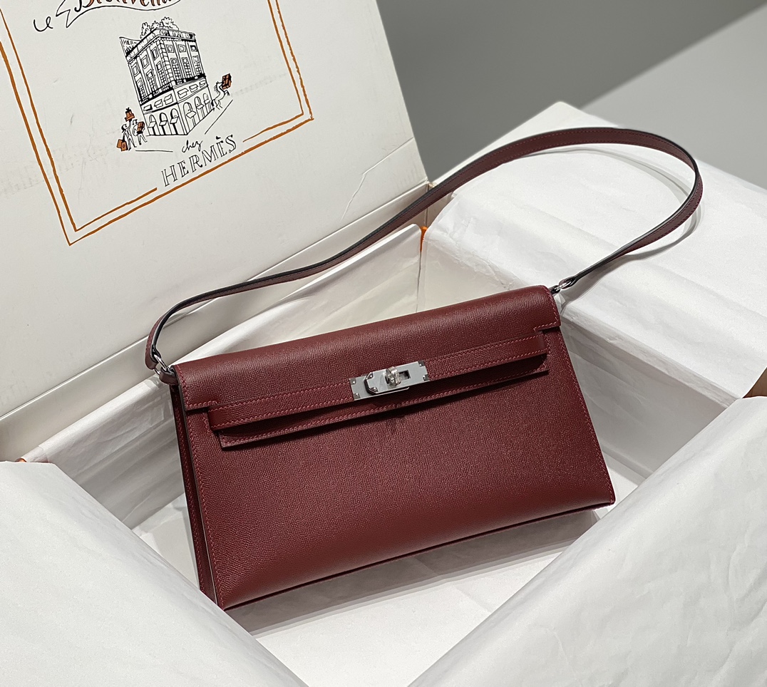 Hermes Kelly Elan Shoulder Bag in Bordeaux Epsom Leather 